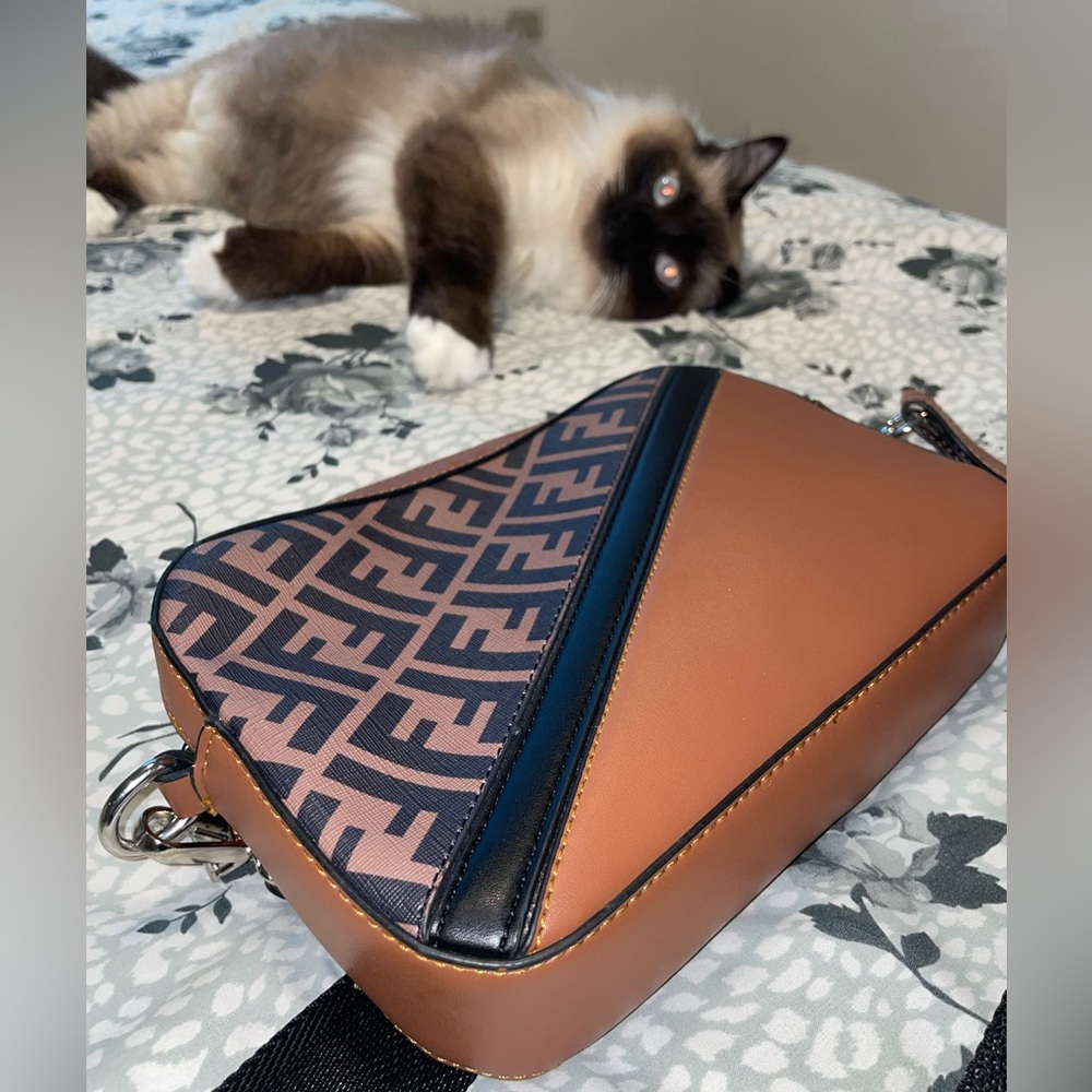 Fendi Diagonal Camera Case Brown Leather Bag
